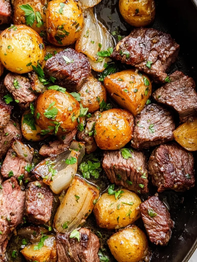 Garlic Butter Steak Bites and Potatoes