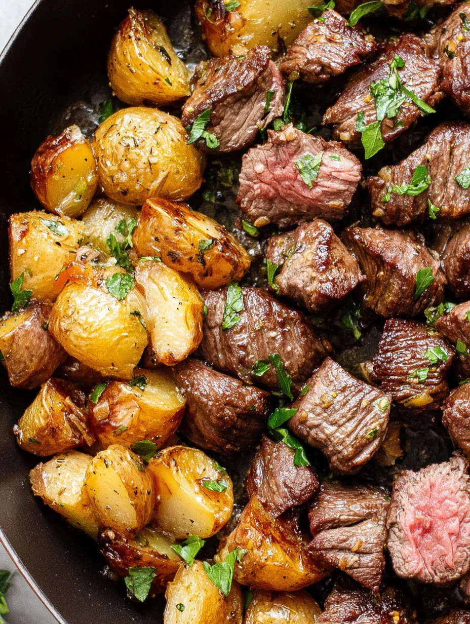 Garlic Butter Steak Bites and Potatoes