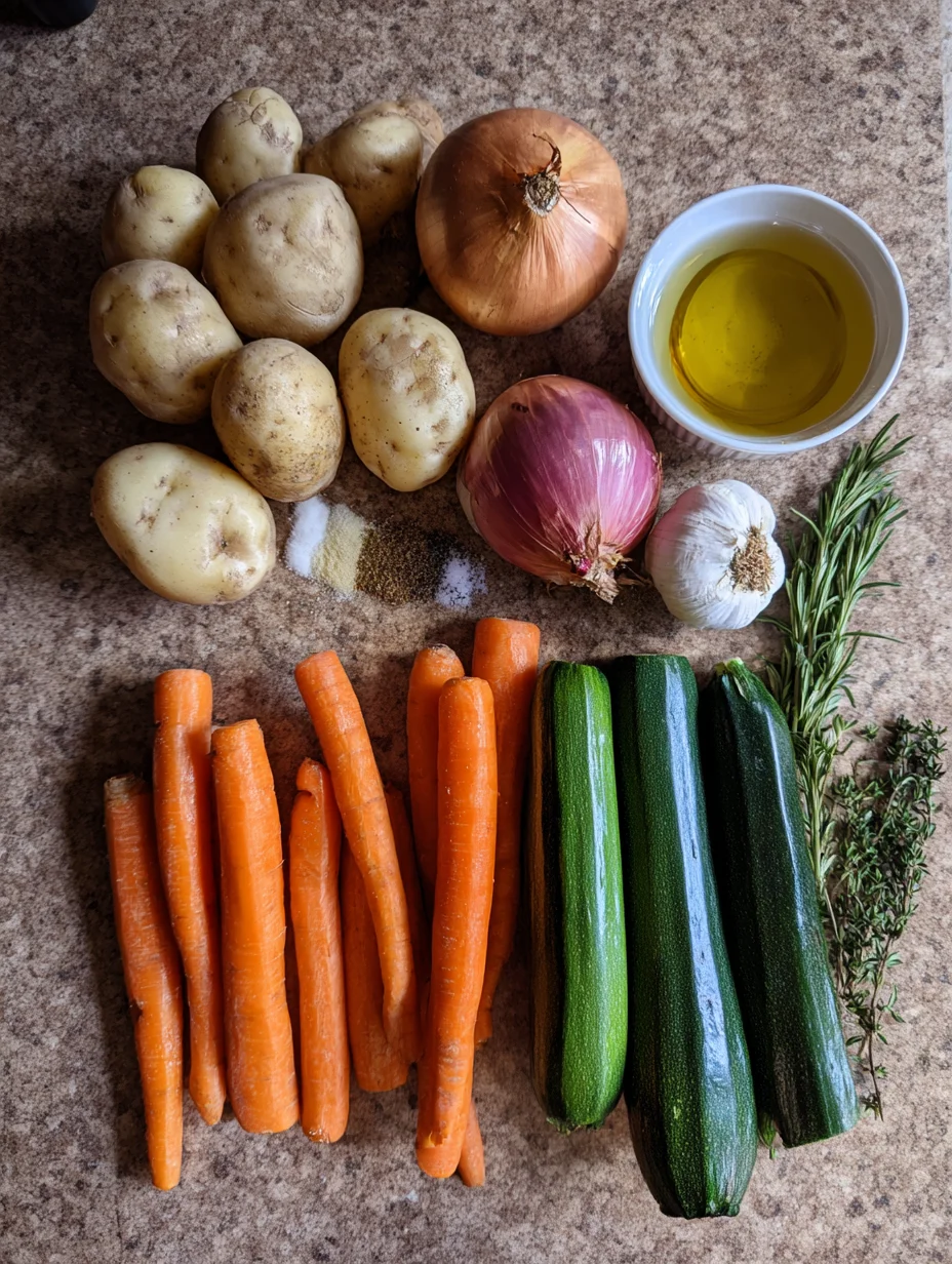 Garlic Herb Roasted Potatoes Carrots and Zucchini