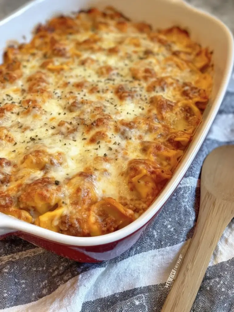 Cheesy Baked Tortellini Casserole With Meat Sauce