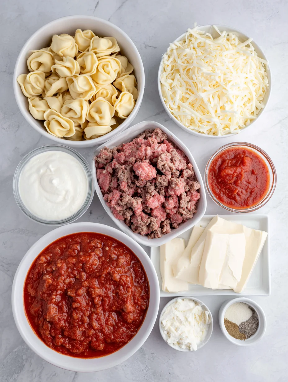Cheesy Baked Tortellini Casserole With Meat Sauce