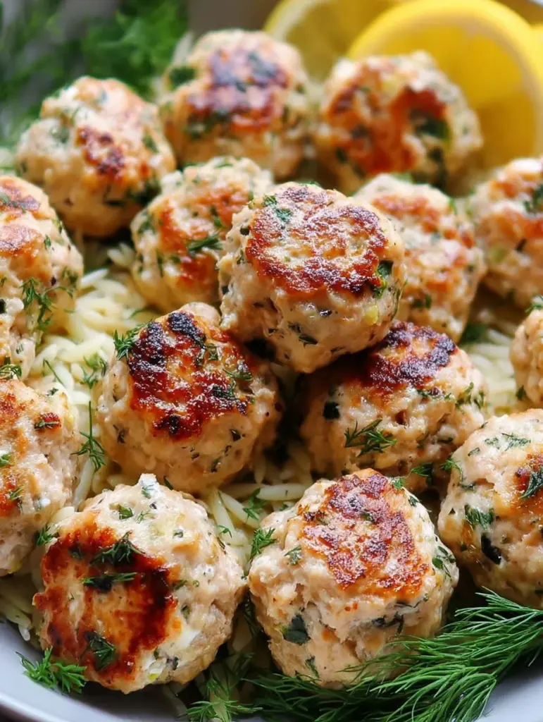 Greek Chicken Meatballs with Lemon Orzo