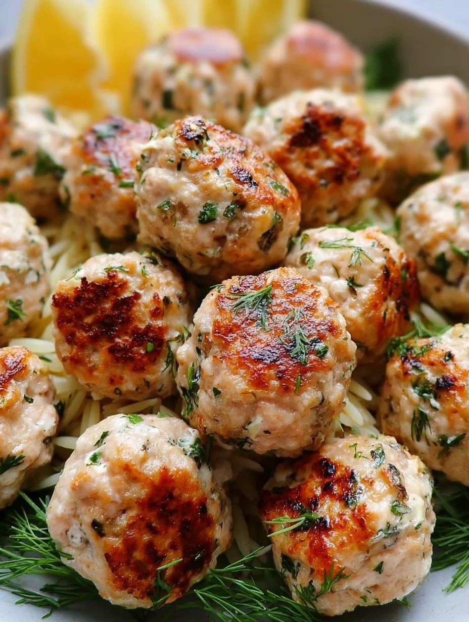 Greek Chicken Meatballs with Lemon Orzo