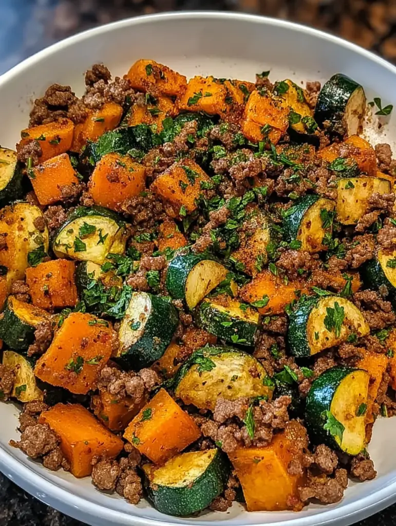 Ground Beef Zucchini Sweet Potato Skillet
