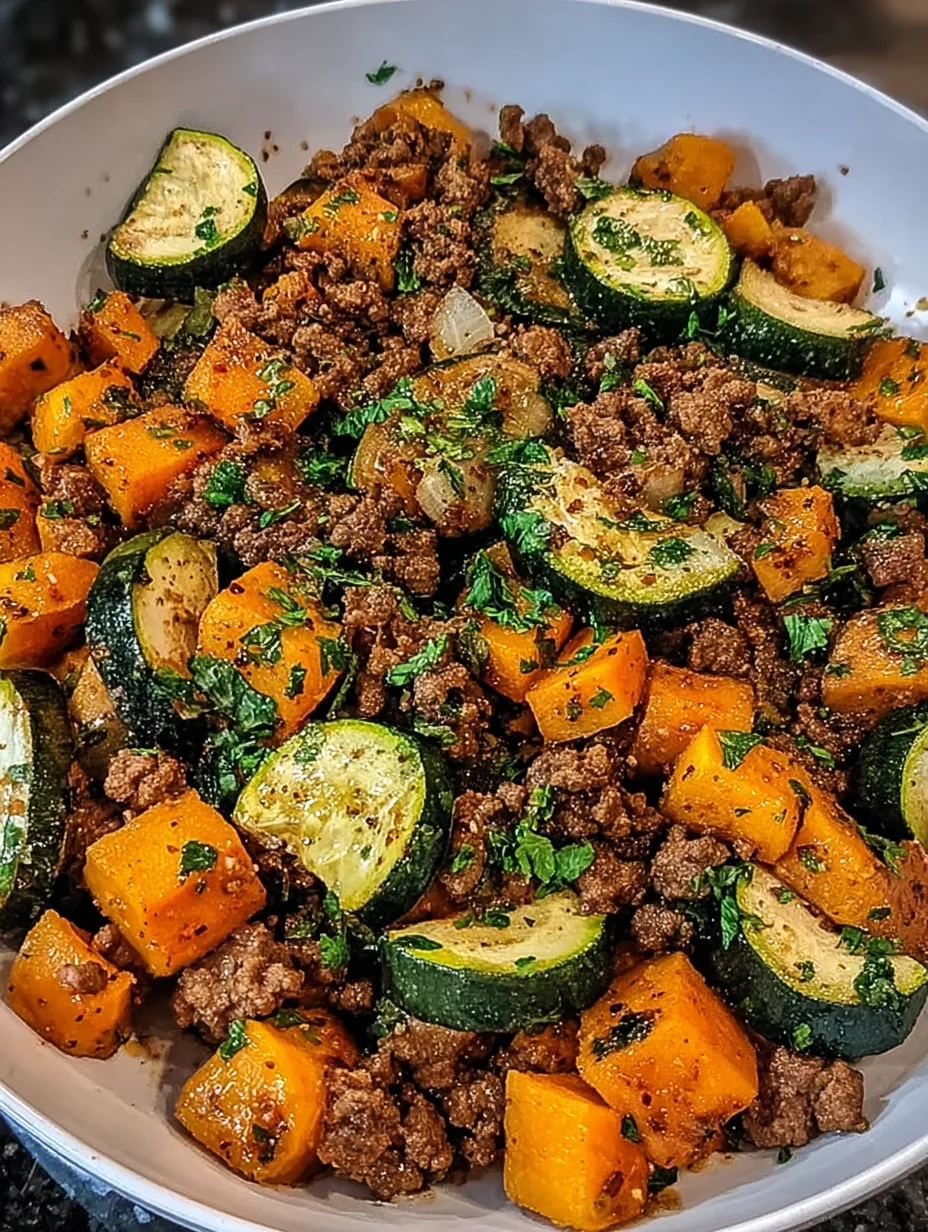 Ground Beef Zucchini Sweet Potato Skillet