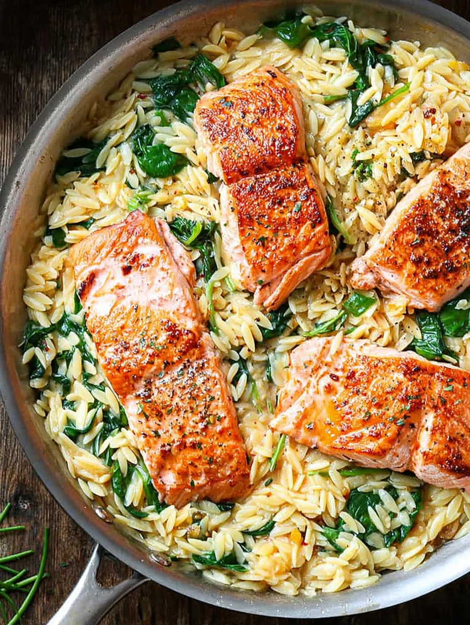 One Skillet Salmon with Lemon Orzo