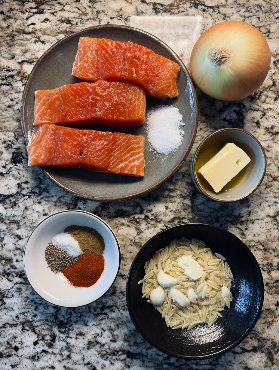 One Skillet Salmon with Lemon Orzo