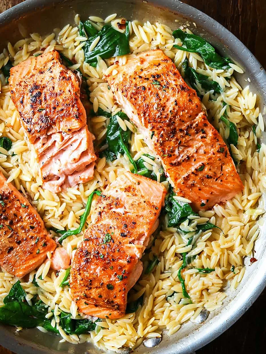 One Skillet Salmon with Lemon Orzo