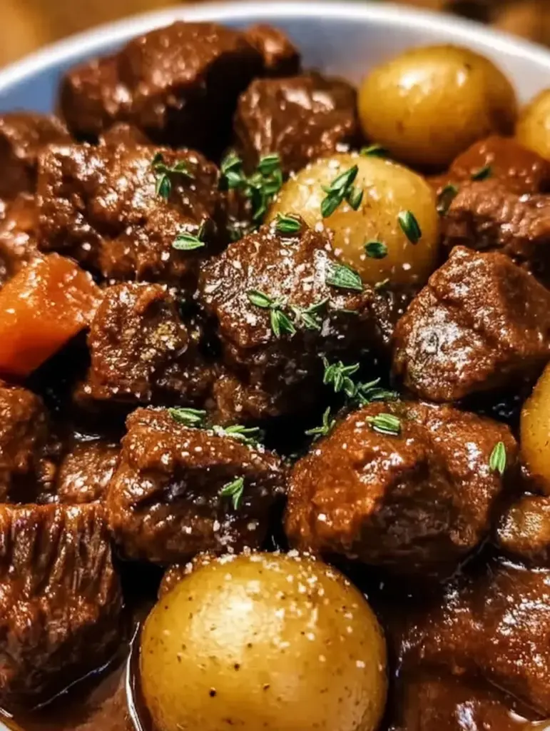 Slow Cooker Garlic Butter Beef Bites & Potatoes