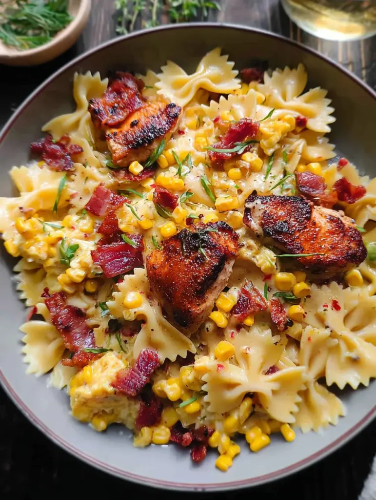 Creamy Chicken and Corn Pasta with Bacon
