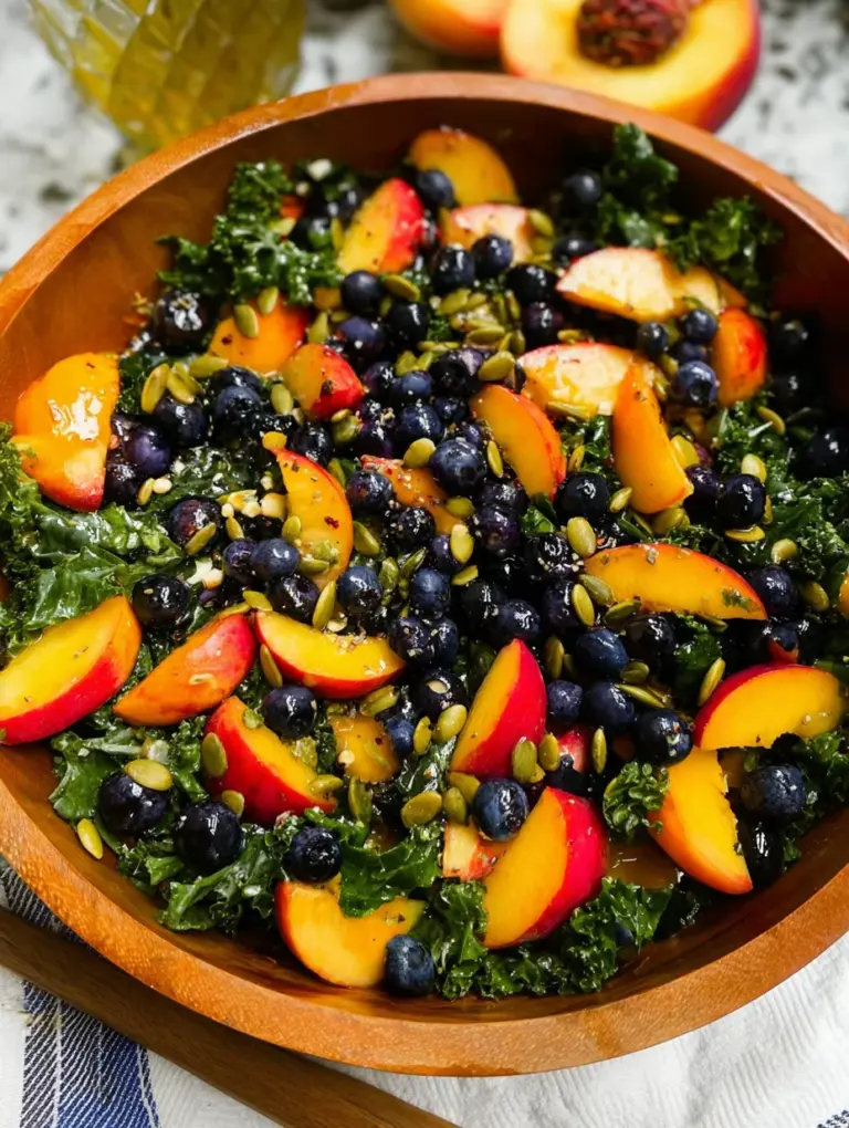 Summer Peach Blueberry Kale Salad
