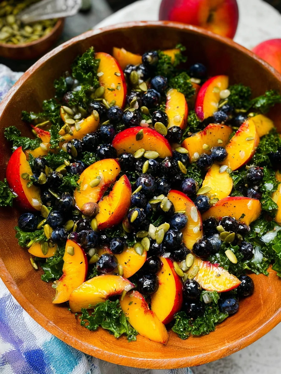 Summer Peach Blueberry Kale Salad
